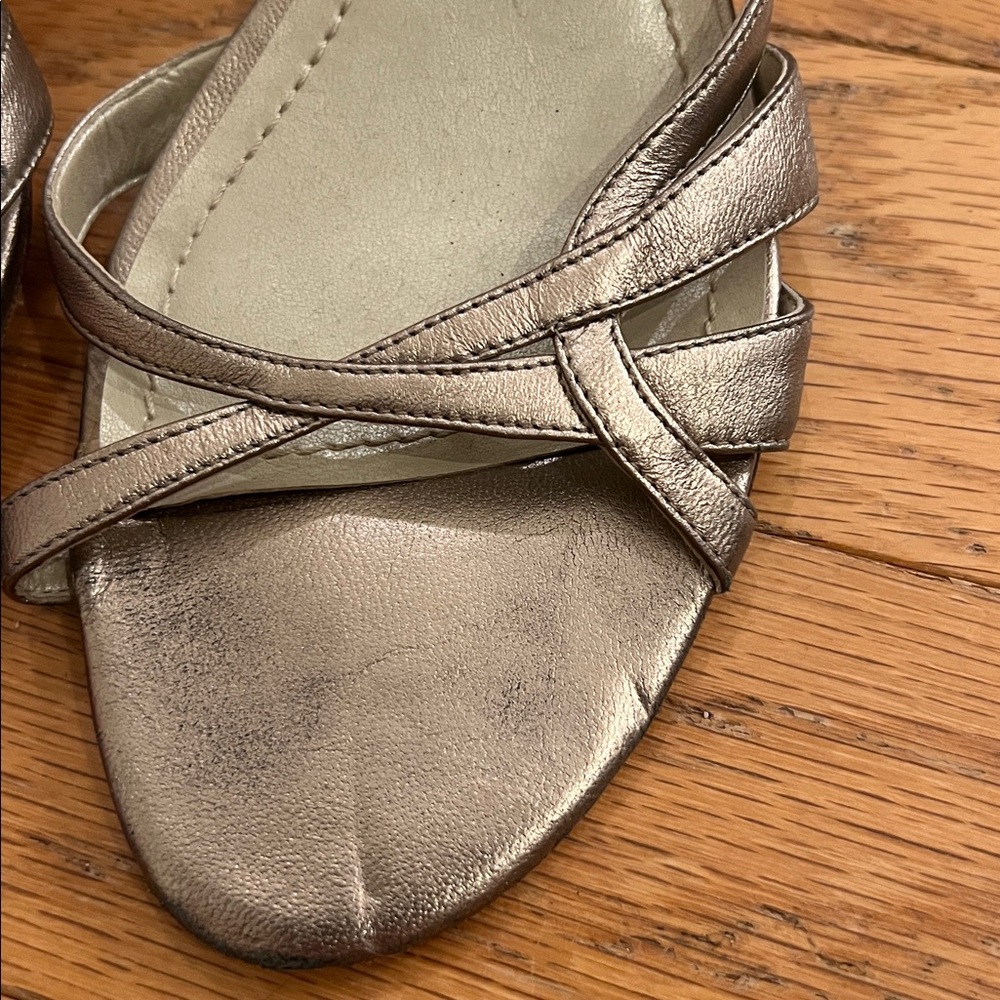 Ann Taylor Metallic Chamoagne / Gold / Silver Low Heeled Sandals -Classy Straps - Picture 2 of 8